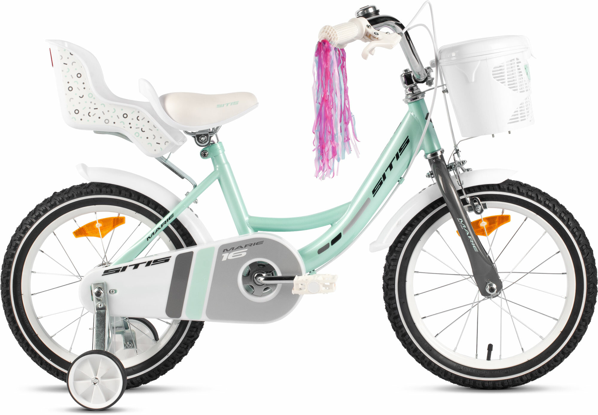 Велосипед Sitis Marie 16" (2024) детский для девочек, стальная рама с барабанными тормозами, 1 скорость, для роста 110-125 см, цвет Mint