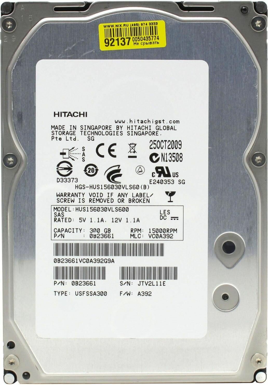 Жесткий диск Hitachi Ultrastar 15K600 300Gb SAS 3,5 HDD [HUS156030VLS600]