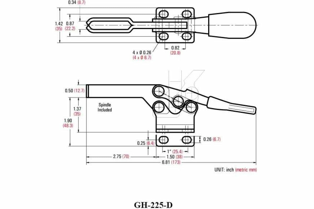 WOODWORK зажим механический с горизонтальной ручкой GH-225-D усилие 227 кг шт GH-225-D