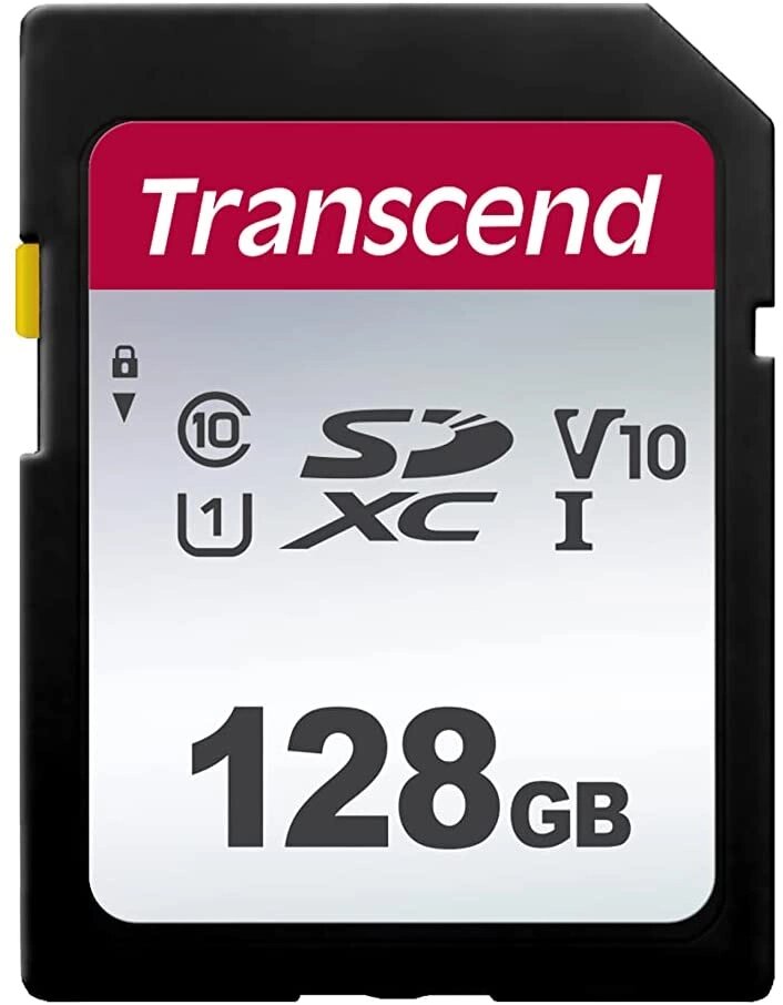 Карта памяти Transcend TS128GSDC300S, SDXC, класс 10, скорость чтения до 100 МБ/с