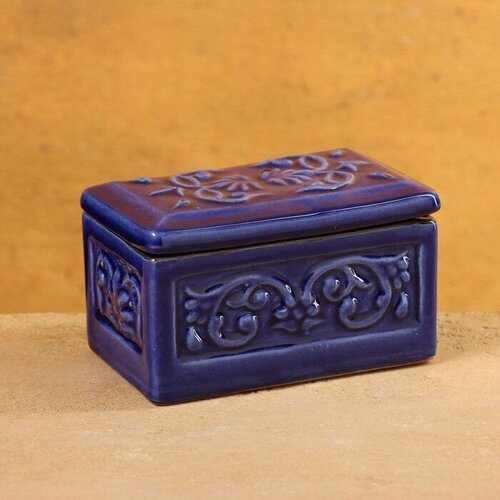 Шафран Шкатулка Риштанская керамика Акташ синяя 12х7см 1001₽