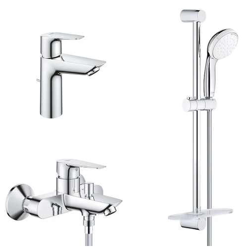 Комплект смесителей для ванной Grohe BauEdge New M с донным клапаном и полочкой, хром