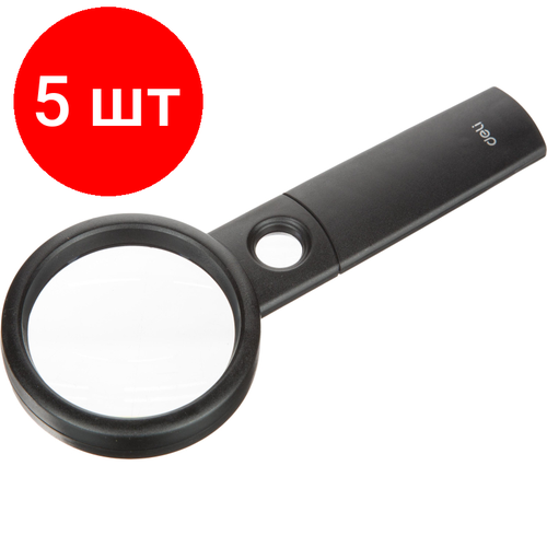 Комплект 5 штук, Лупа офисная Deli E9091 Essential d=60мм x3 черный блистер