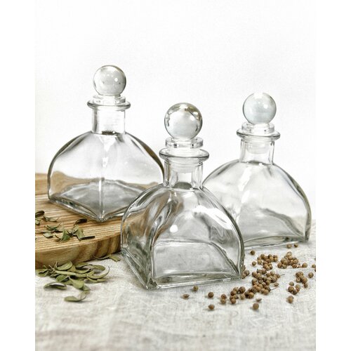 Набор стеклянных бутылочек Изысканность - 3 шт, 120 мл, 11 см, стекло - для масла, уксуса, соевого соуса