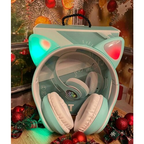 Детские наушники с кошачьими ушками Салатовые с Bluetooth беспроводные светящиеся 1500₽