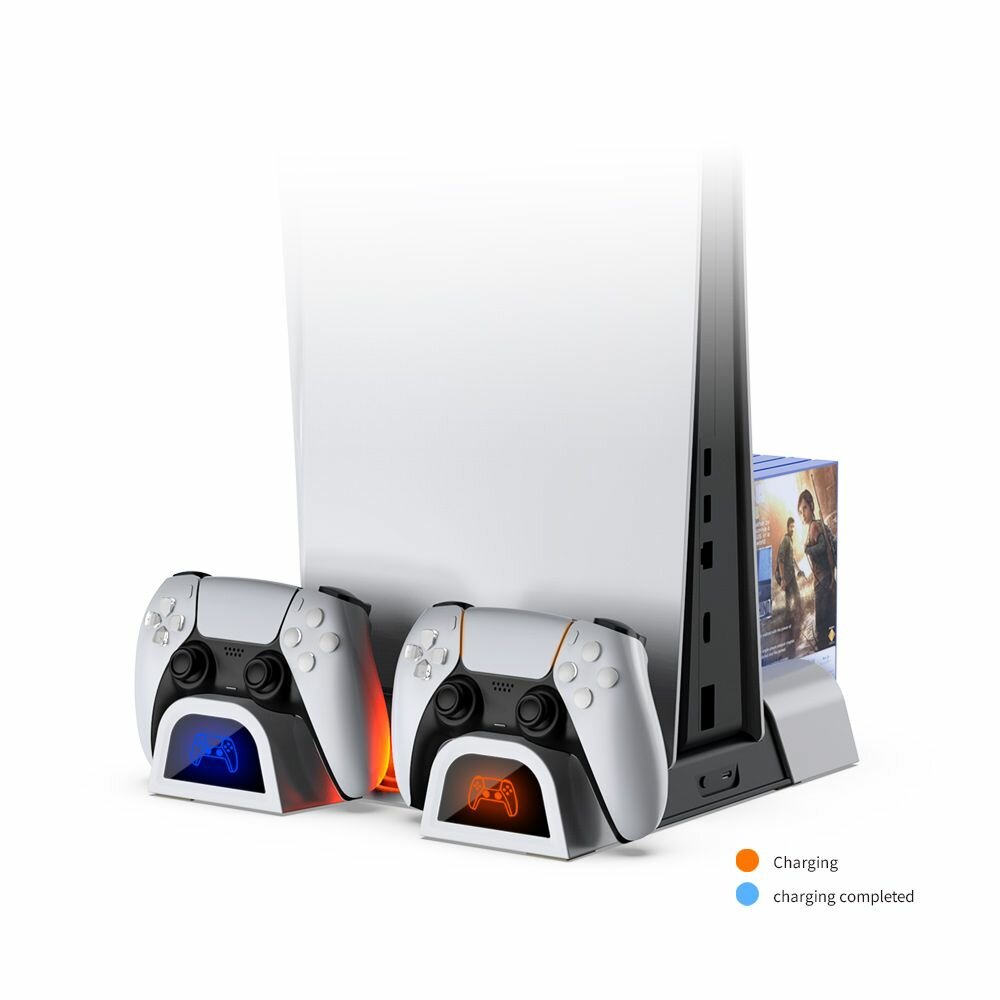 Вертикальная подставка c охлаждением для игровой приставки Sony PlayStation 5 и PS5 Slim, зарядка с индикацией для геймпадов dualsense DOBE TP5-3536B — фото 1