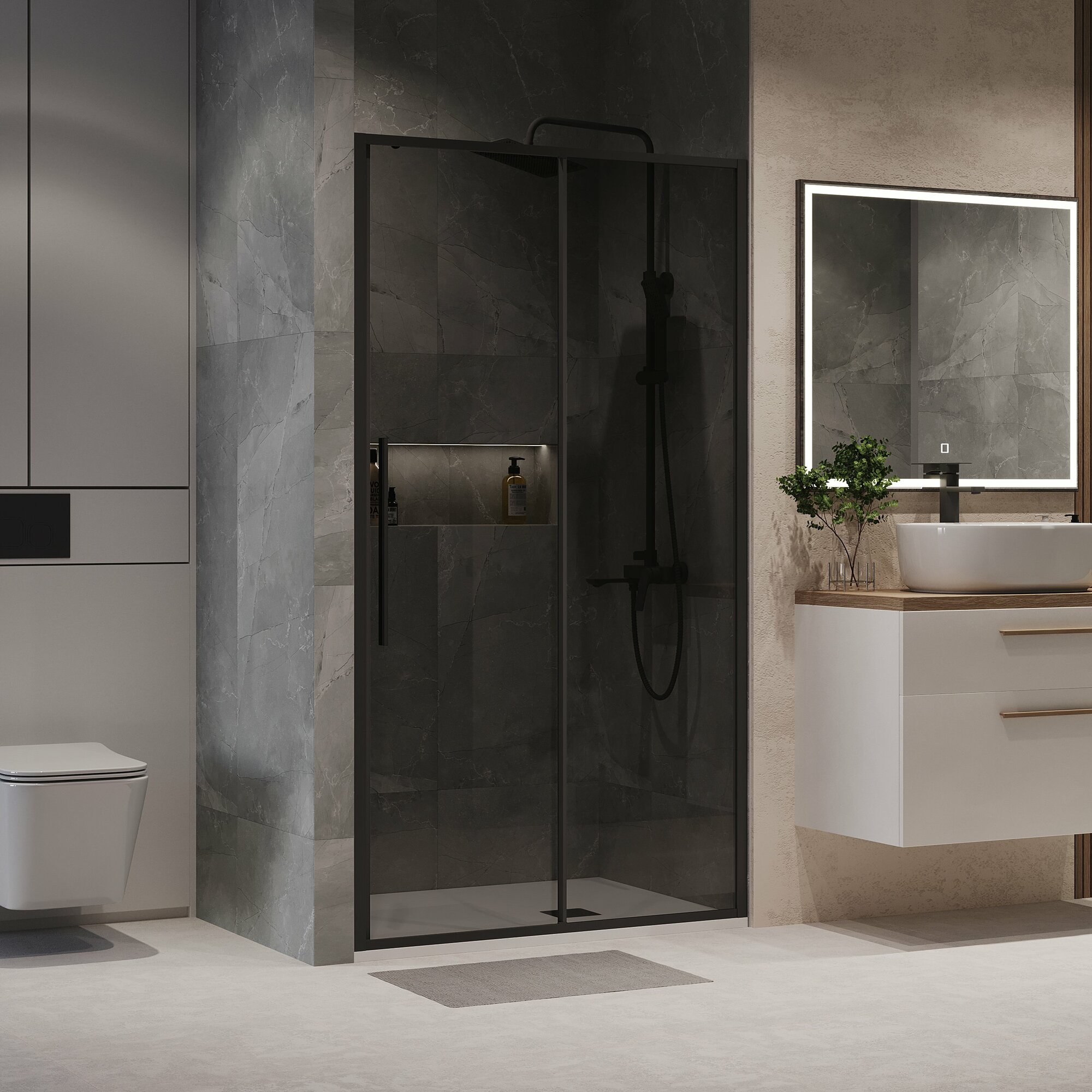 Душевая дверь в нишу Niagara Nova 120x195 NG-85-12TB стекло тонированное профиль черный матовый