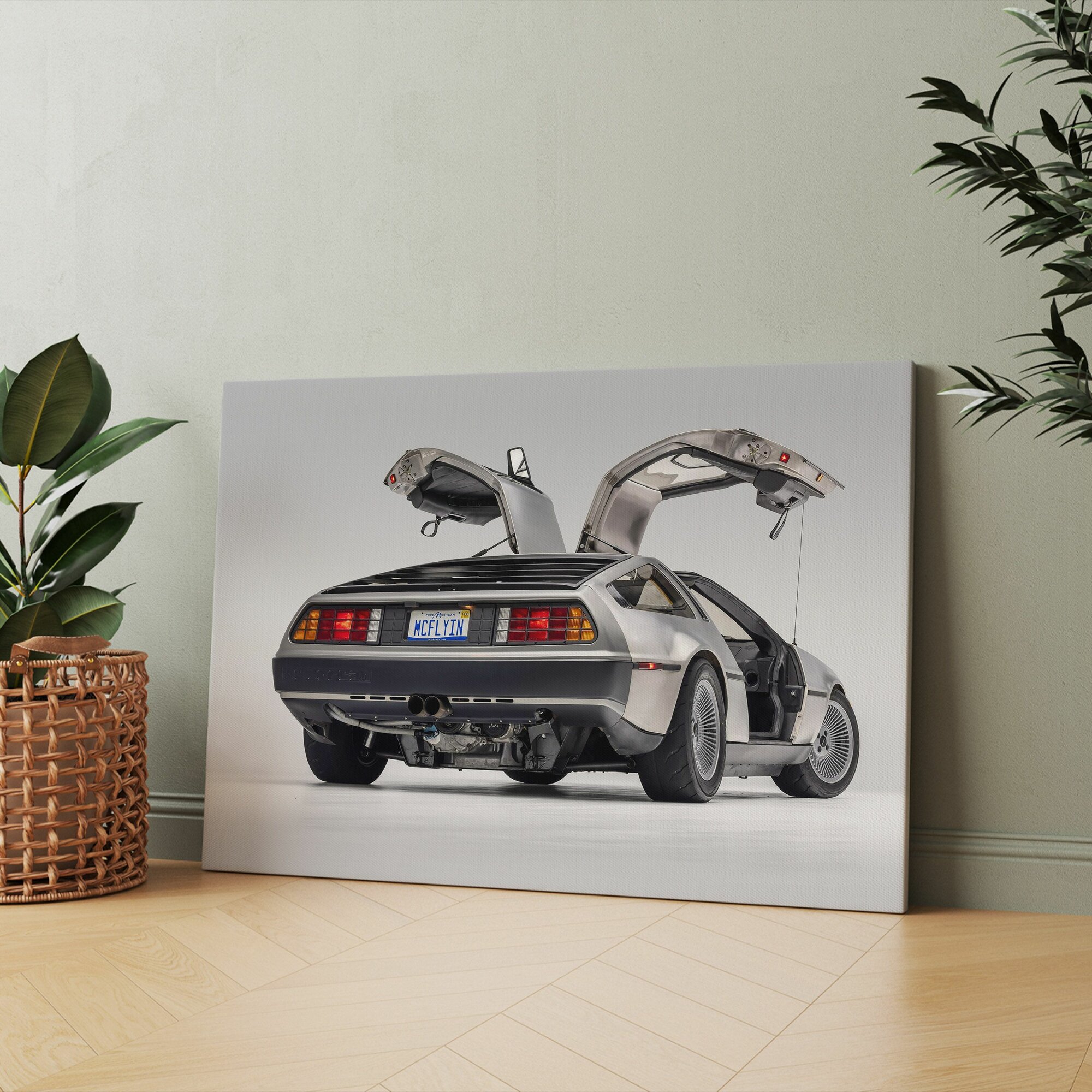 Картина на холсте (delorean dmc 12 назад в будущее делореан в в 1985) 50x70 см/для интерьера/в комнату/на стену/в подарок