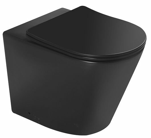 Унитаз напольный, приставной, безободковый, сиденье микролифт, черный/матовый SantiLine SL-5020MB