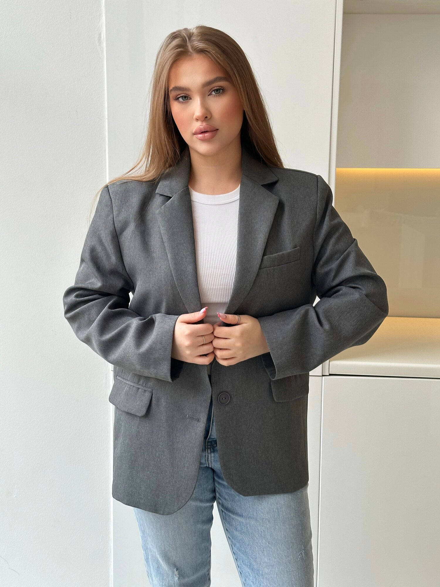 фото Пиджак оверсайз DE'BORA ROSE, серый, S