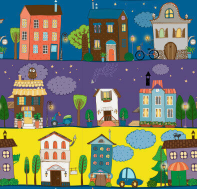 Изображение товара Витражная самоклеящаяся пленка для окон / стёкол. Домики. 70х140 см.