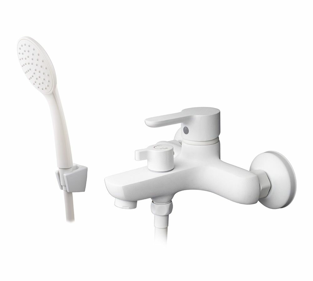 Смеситель для ванны SANDAY одноручковый с лейкой, короткий излив, белый, латунь