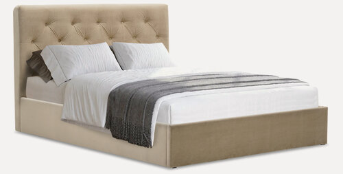 Изображение товара Двуспальная кровать Беллини 140х200 см, с подъемным механизмом и ящиком для белья, велюр бежевый