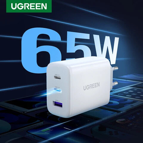 Зарядное устройство сетевое UGREEN 90496 65W, 2*USB Type-C, USB Type-А, белое - фото №19