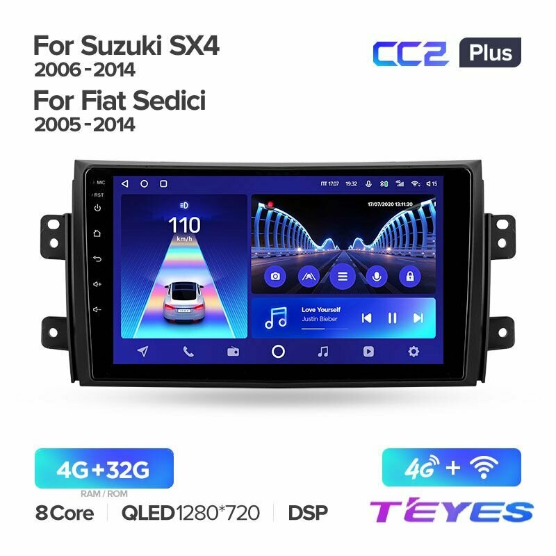 Магнитола Suzuki SX4 2006-2014 Teyes CC2+ 4/32GB Тиайс, штатная магнитола, 8-ми ядерный процессор, QLED экран, DSP, 4G, Wi-Fi, 2 DIN