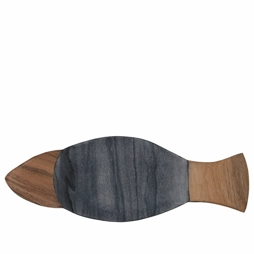 Доска разделочная сервировочная из серого мрамора и дерева акации в форме рыбы Borghouse размером 33х18 см 1250₽
