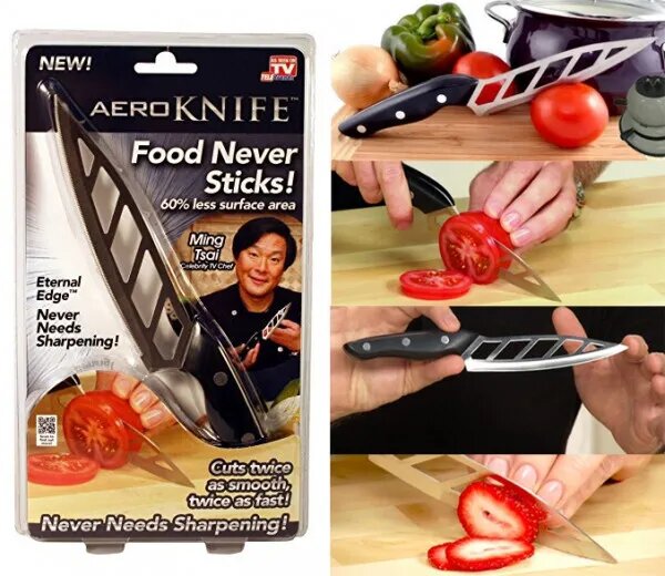 Воздушный нож Aeroknife / Кухонный нож / Нож профессиональный / Острый нож для нарезки хлеба, мяса, овощей, зелени / Нож универсальный