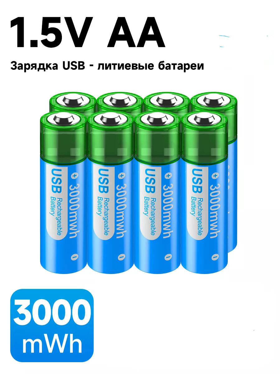 Аккумуляторные батарейки AA USB 1.5V 3000mWh Li-ion (R6 HR6) со встроенной USB зарядкой 1 шт