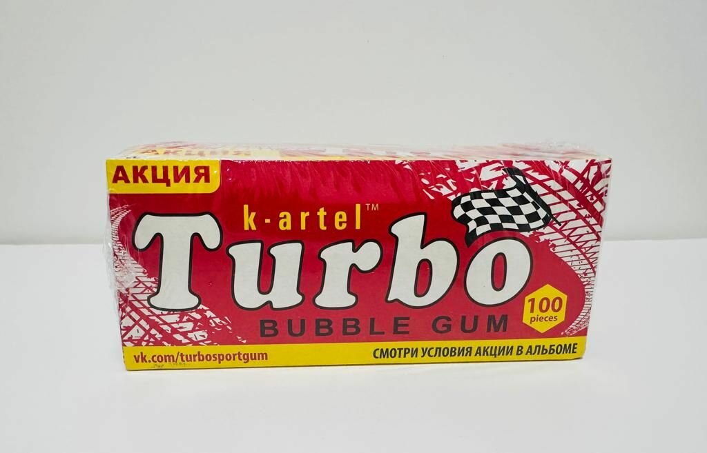 Жевательная резинка TURBO со вкусом персика, яблока, апельсина, дыни /100 штук по 4.5 г