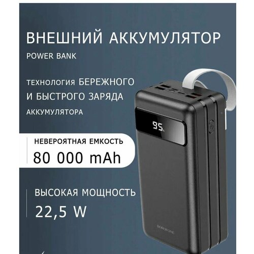 Внешний аккумулятор Power Bank 80000 mAh с быстрой зарядкой черный