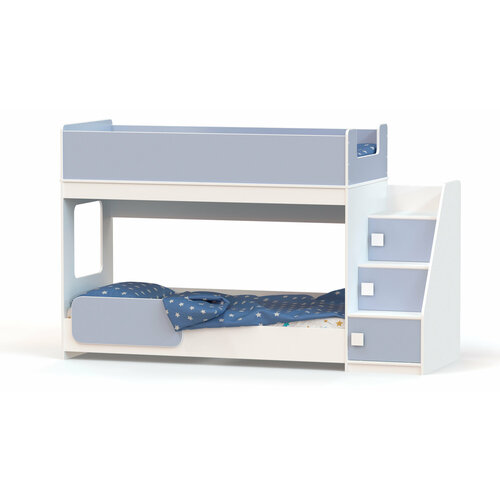 Кровать двухъярусная с угловой лестницей Ridgimmi 4.3 белый / голубой