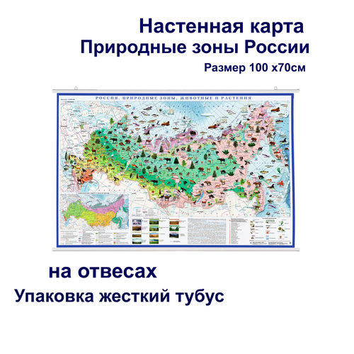 Атлас-принт Россия - природные зоны настенная карта / на рейках/ размер100х70