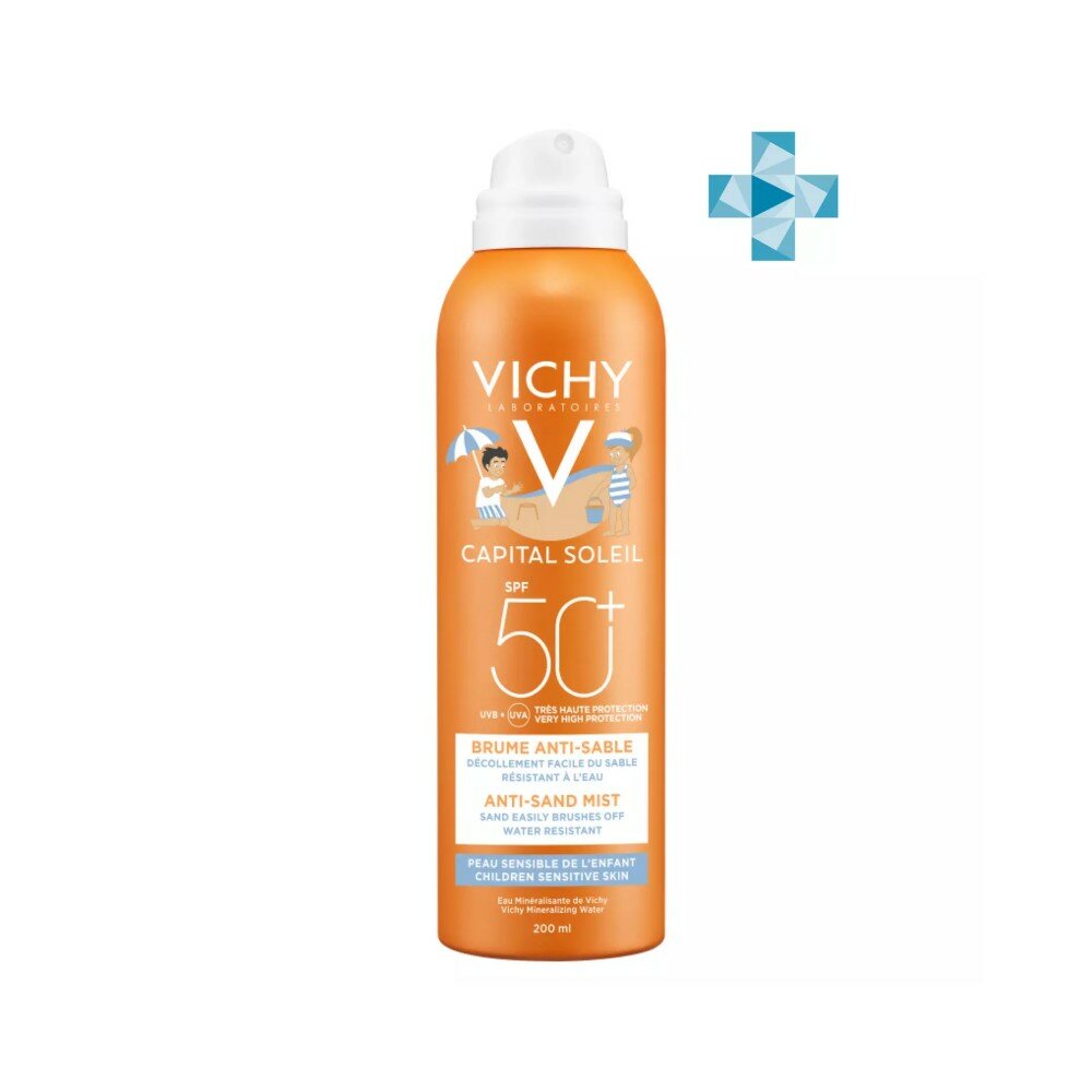 Vichy Capital Soleil Детский солнцезащитный спрей-вуаль анти-песок для лица и тела SPF 50+, 200 мл