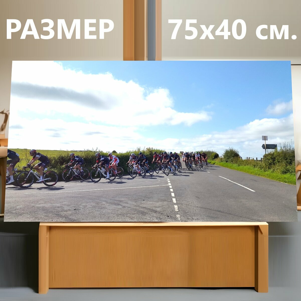 Картина на холсте "Кататься на велосипеде, шоссейный велосипед, езда на велосипеде" на подрамнике 75х40 см. для интерьера