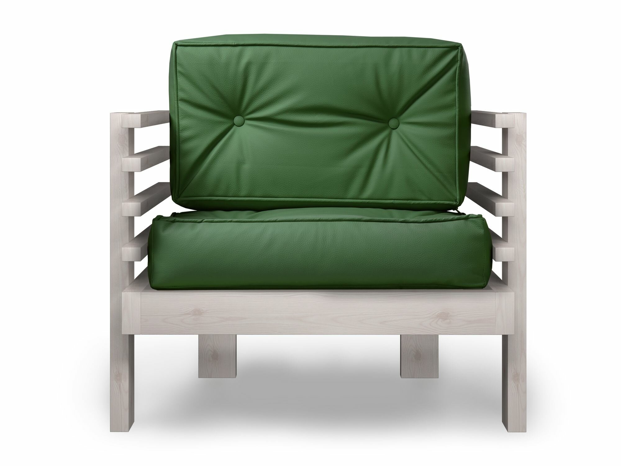 Кресло стоун, зеленая-беленый дуб, кожзам, деревянное, мягкое, для дачи, для кафе и бара, на веранду, в террасу, для бани