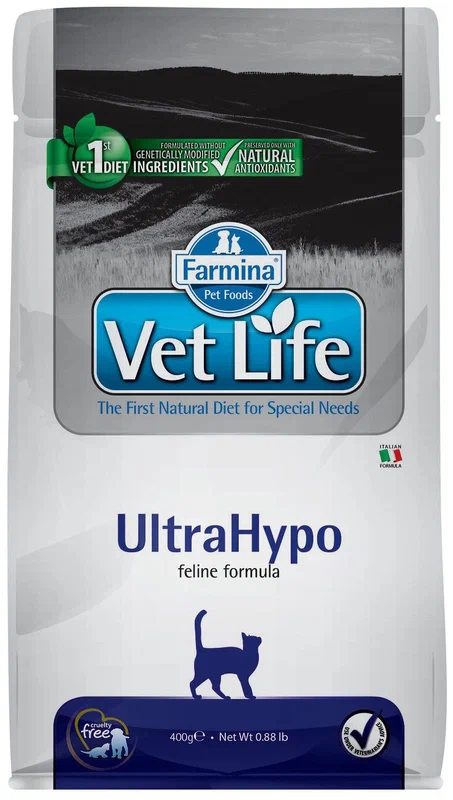 Сухой корм для кошек Farmina Vet Life UltraHypo при аллергии, при проблемах с ЖКТ 400 г