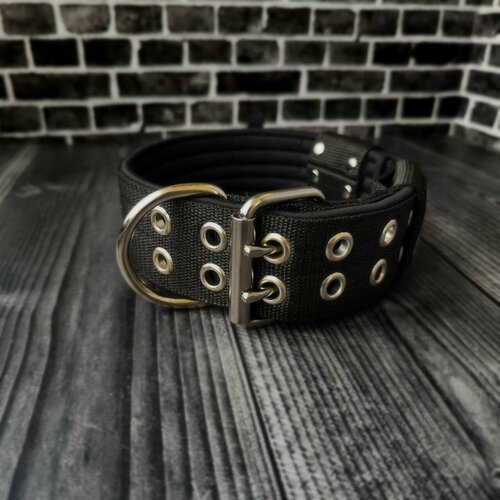 Изображение товара Ошейник широкий для собаки на пряжке. Ширина 5 см. Обхват 35-47 см. Черный с черным подкладом. Усиленная пряжка.