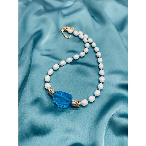 Колье Jewellery by Marina Orlova, кварц, длина 40 см, белый, голубой
