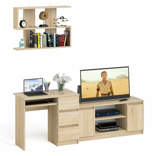 Стол СВК Мори МС-6 ящики справа с тумбой и полкой на 900 цвет дуб сонома