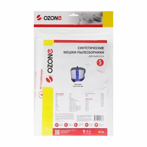 Мешок-пылесборник M-36 Ozone синтетические для пылесоса 5 шт микрофильтр комплект из 4 шт 2869₽