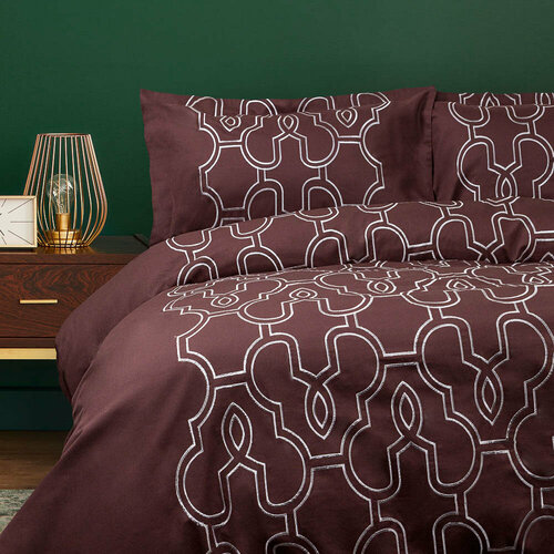 BY COLLECTION Комплект постельного белья с вышивкой евро 100 хлопок шоколад 9905₽