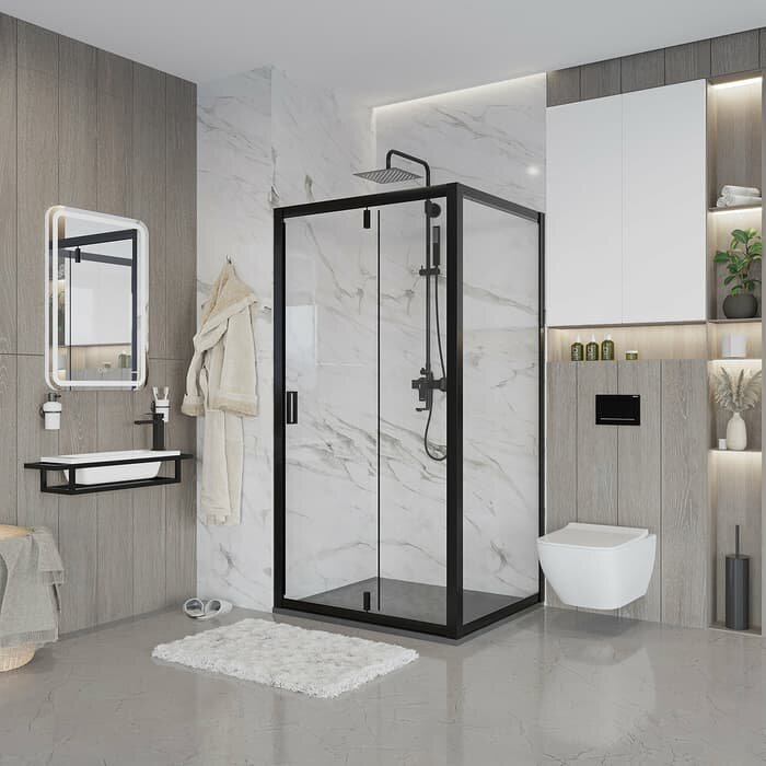 фото Душевой уголок Niagara Nova 80х90 с поддоном, прозрачный, черный (NG-83-8AB-A90B, ЛП00215)