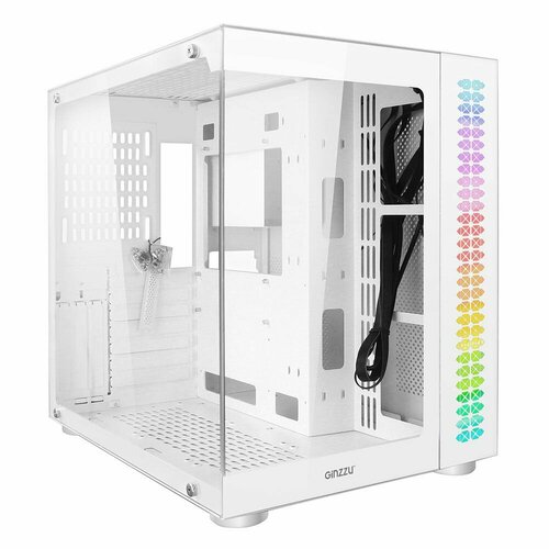 фото Ginzzu корпус v580 rgb подсветка, закаленное стекло 1 usb 3.0,1 usb 2.0, au белый atx