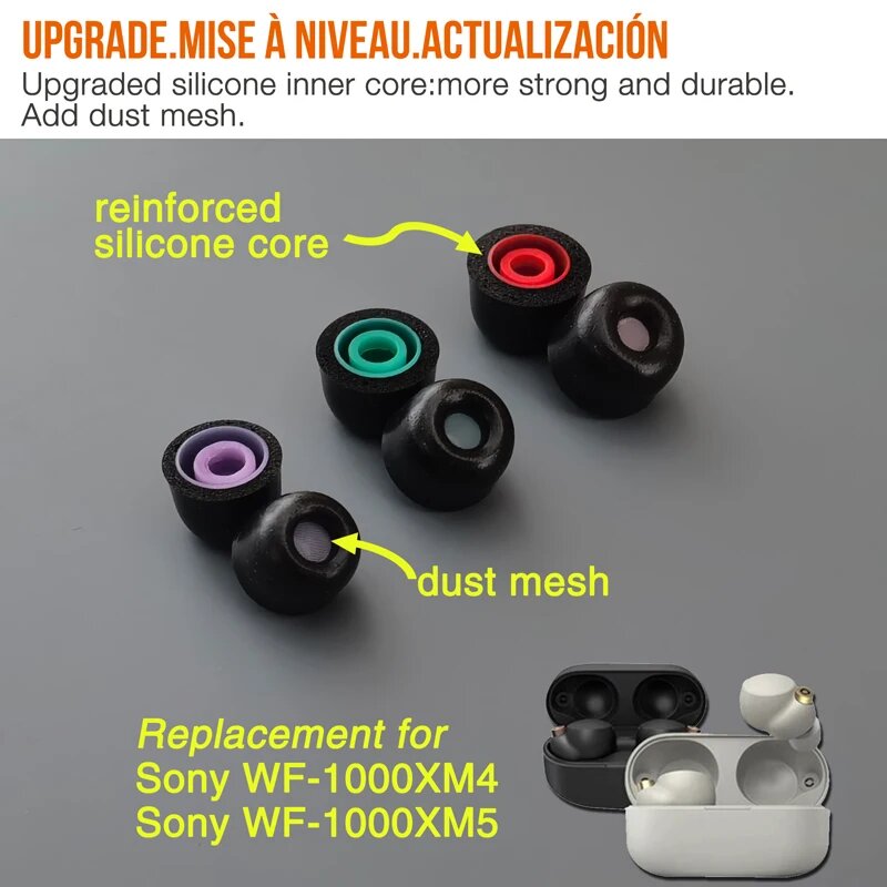 Обновленные наушники из пены с эффектом памяти, замена для наушников Sony WF-1000XM4 & WF-1000XM5, наушники-вкладыши от TENNMAK, eartip and case — фото 1