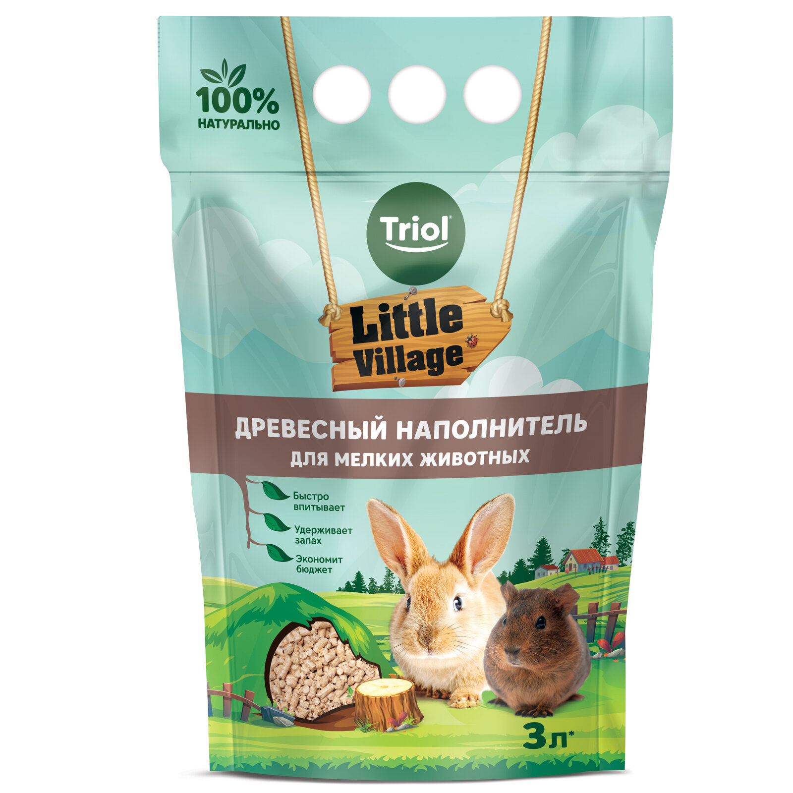 Наполнитель для мелких животных древесный 6мм 3л серия LITTLE VILLAGE Triol
