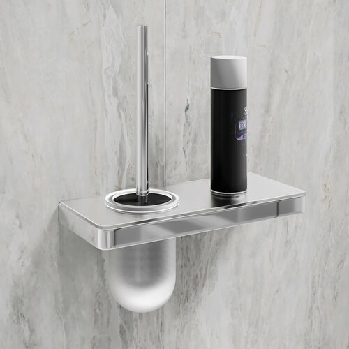 Ёршик для унитаза Lemark GLASS LINE с держателем и полкой хромбелое стекло 8490₽