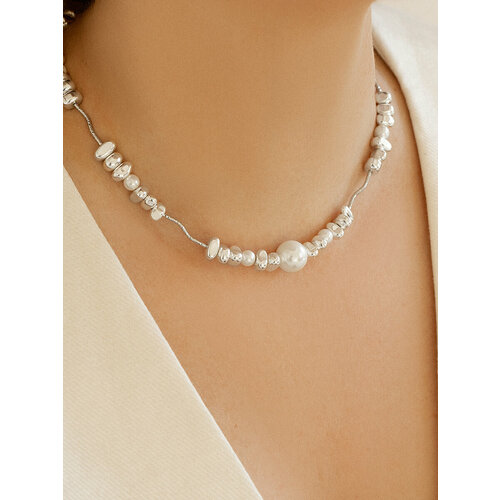 Колье SLOVO JEWELRY, жемчуг имитация, длина 40 см, серебристый