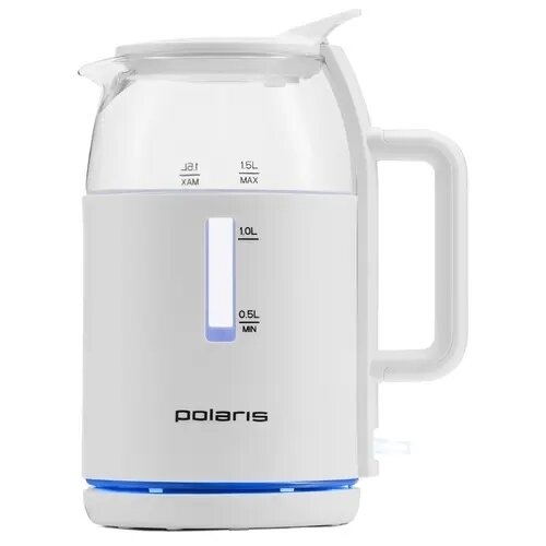 Чайник POLARIS PWK1545CGL Water Way Pro, пластик/стекло белый