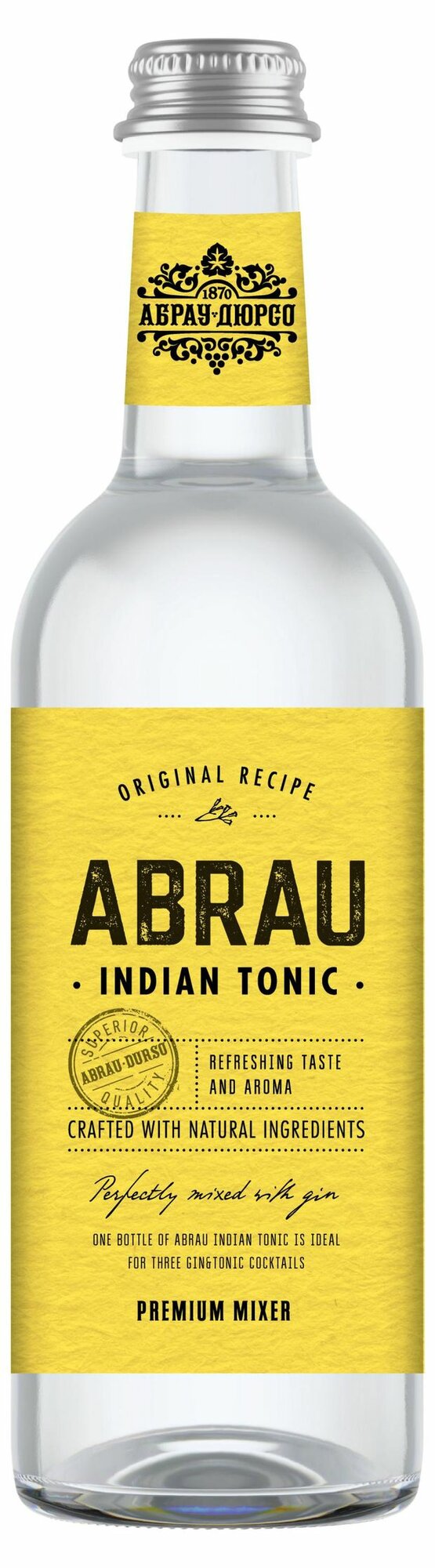 Газированный напиток "Абрау Индиан Тоник" (Abrau Indian Tonic) классический безалкогольный сильногазированный в стеклянной бутылке 0,375 л