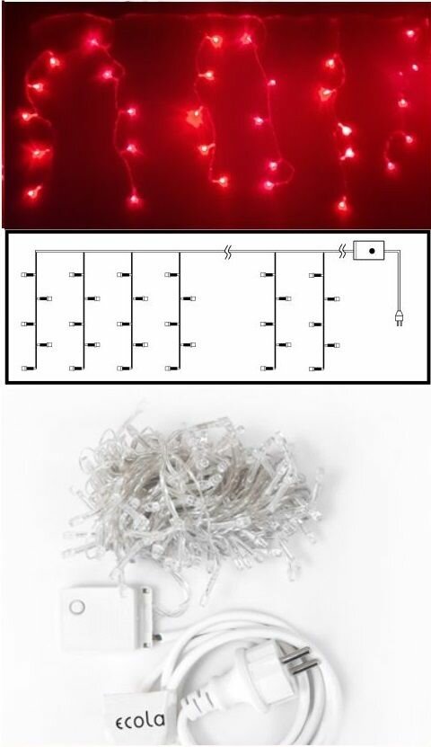 Ecola LED гирлянда 220V IP44 Бахрома 5x0.5м 135Led Красный Red 8 режимов прозр. провод с вилкой
