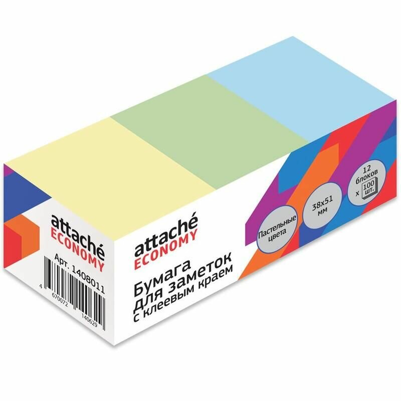 Стикеры Attache Economy 38х51 мм, 100 листов, 12 блоков
