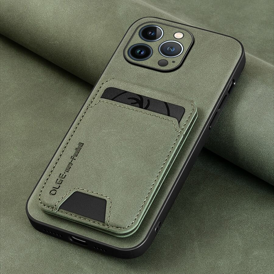 Премиум кожа чехол с картхолдером на iPhone 13 Pro /Айфон 13 про, Противоударный чехол с защитой камеры и подставкой — фото 1