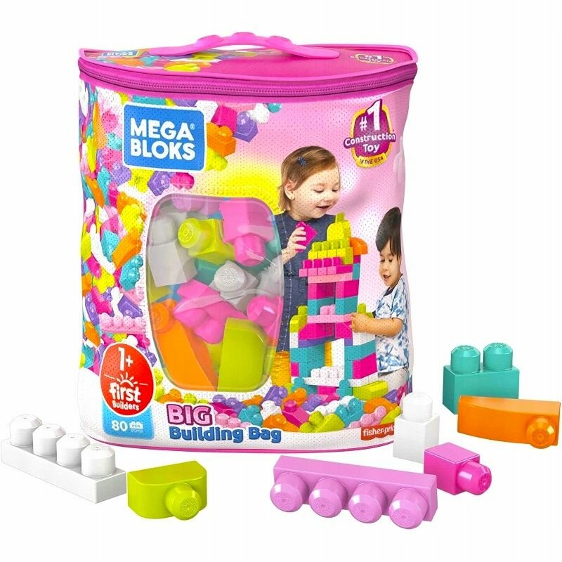 Конструктор Mega Bloks First Builders Розовый в сумке, 80 деталей - фото №1