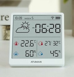 Датчик температуры и влажности AtuMan Intelligent Temperature and Humidity Clock TH3 White