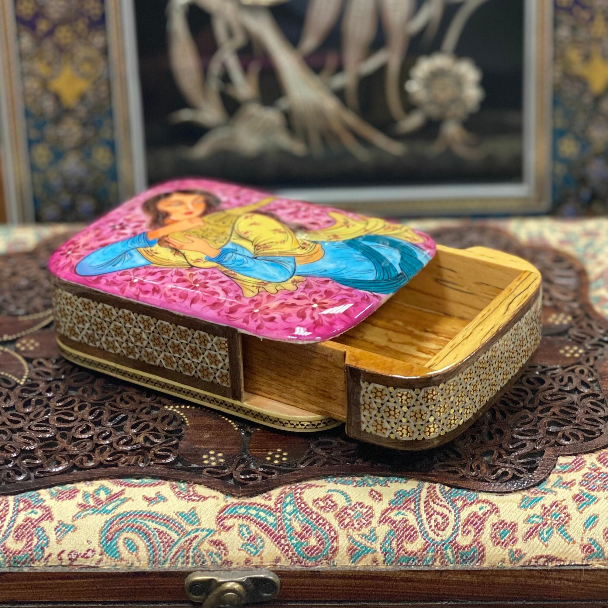 Чехол-футляр Персидский Базар, ручная работа, дерево, для покерных карт — фото 1