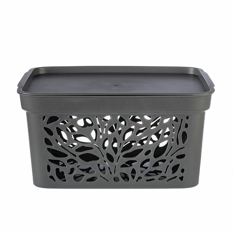 Корзина Leaves Серая ластик с крышкой 333х225х174 мм 10 л (4383701)